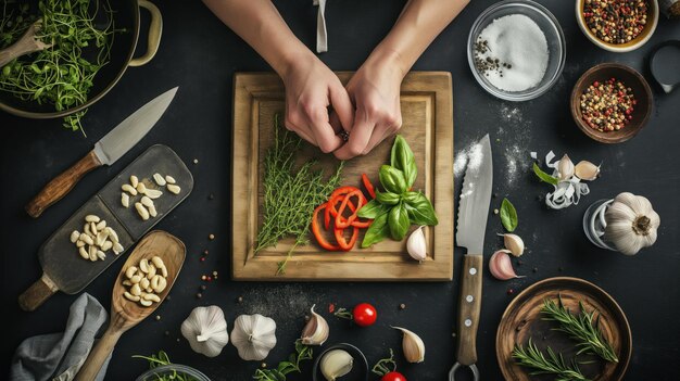 Manos preparando ingredientes frescos